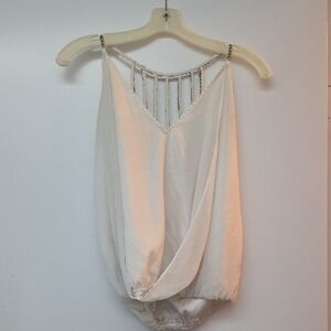 Bebe White Draped Top with Chains XS